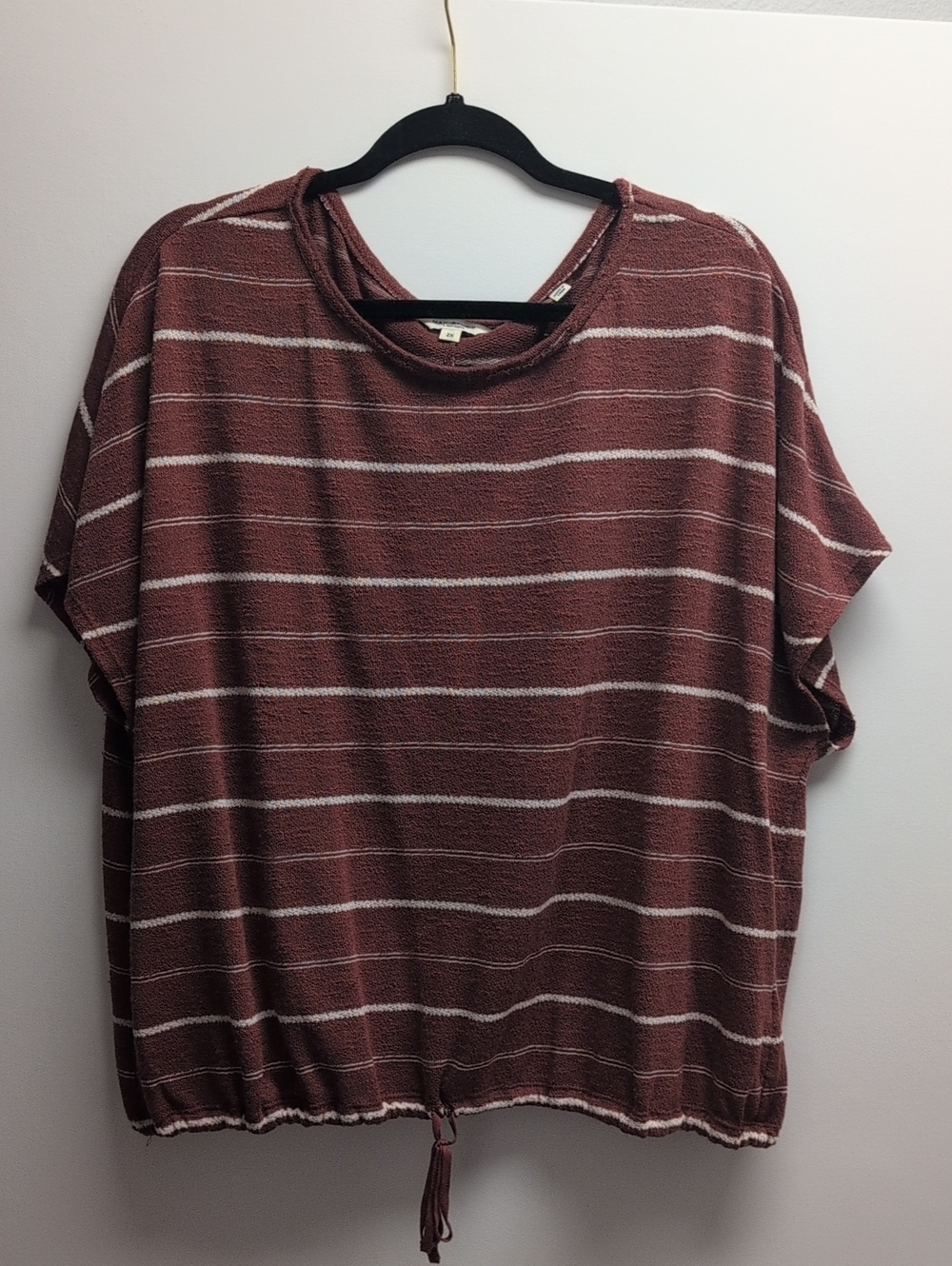 Max Studio Rust and White Striped Short Sleeve Drawstring Top 2X